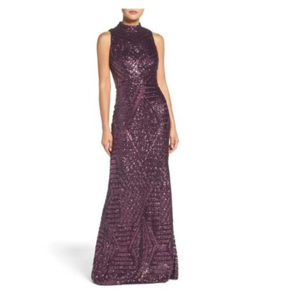 Vince Camuto Sequin Mock Neck Gown